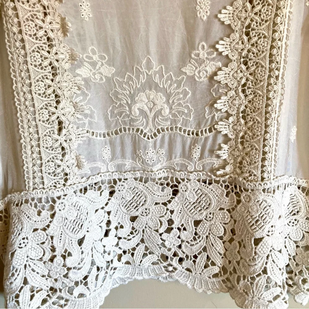 Johnny Was Cream Crochet Lace Peasant Blouse - Picture 10 of 11